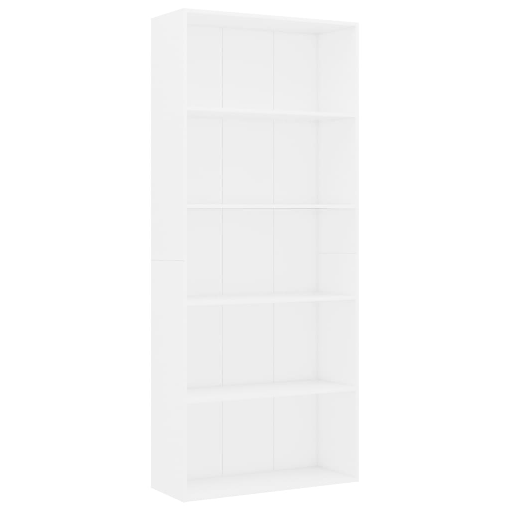 vidaXL 5-korruseline raamaturiiul, valge 80x30x189 cm, puitlaastplaat