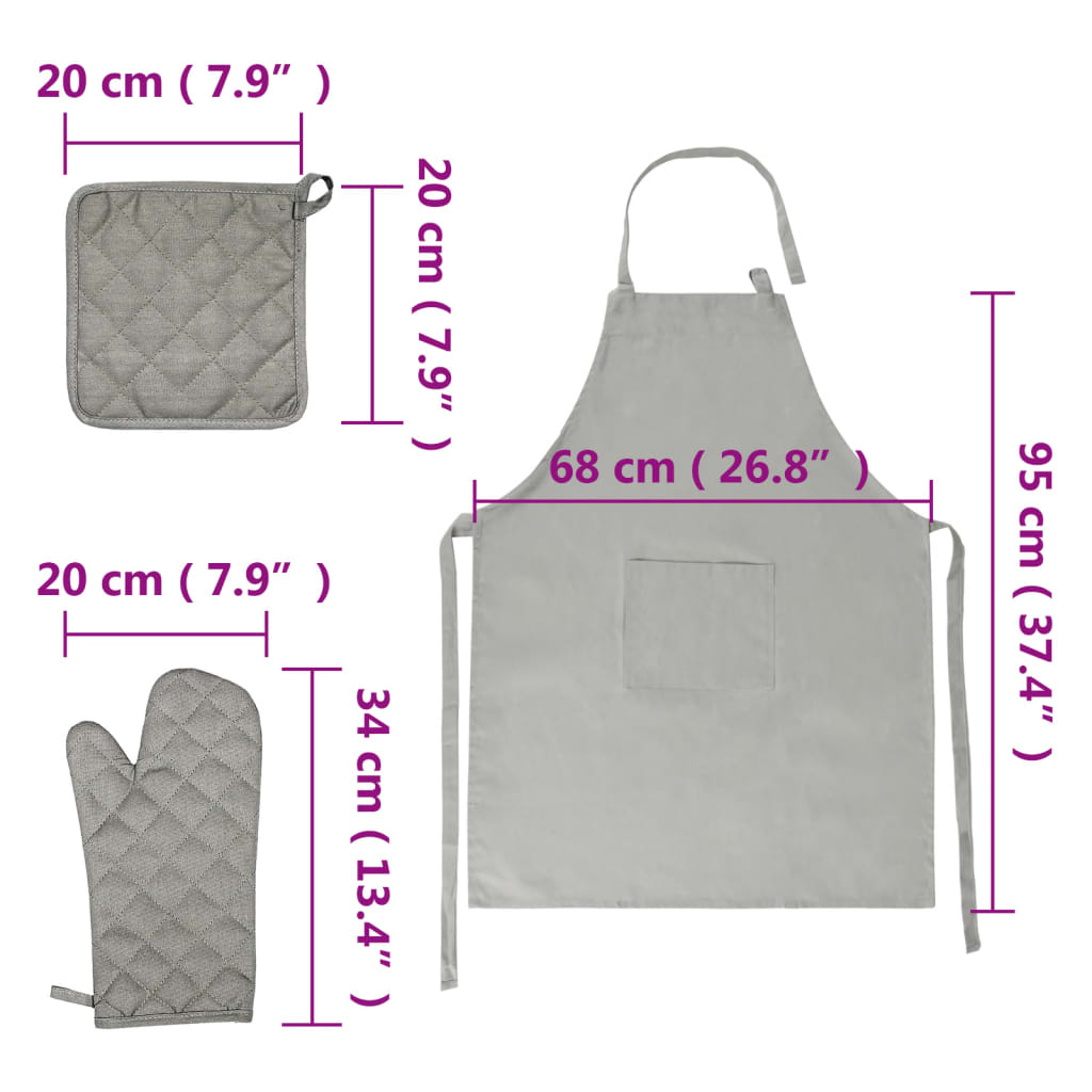 vidaXL 15-osaline rätikute komplekt pajakinnaste ja -lappidega, hall