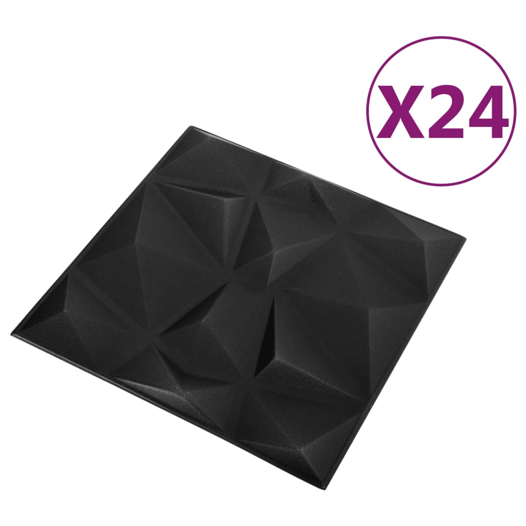 vidaXL 3D seinapaneelid, 24 tk, 50x50 cm, teemantmust, 6 m²