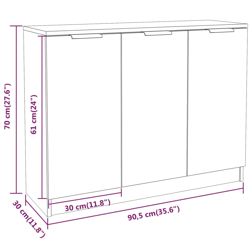 vidaXL puhvetkapp, kõrgläikega, valge, 90,5x30x70 cm tehispuit