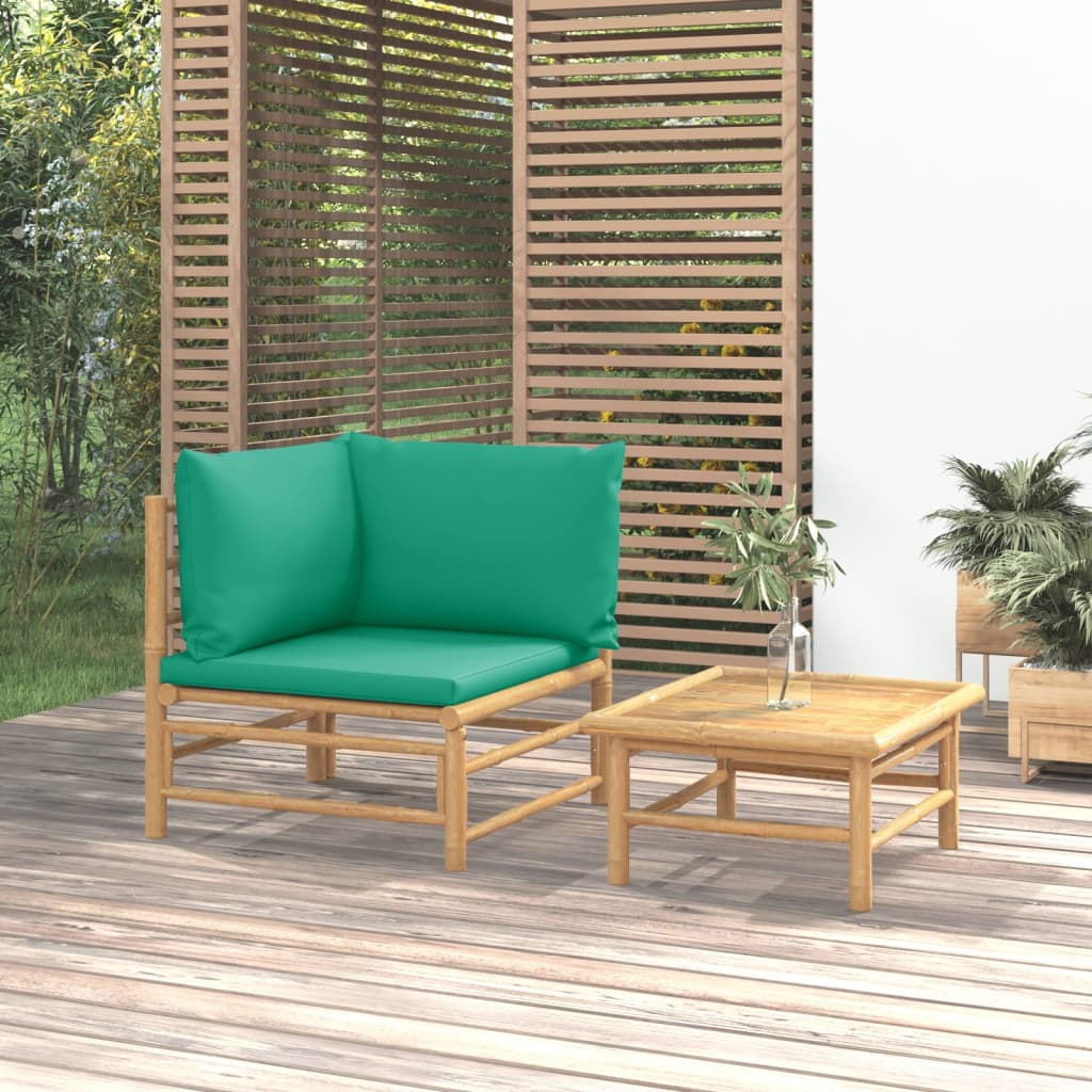 vidaXL 2-osaline aiamööbli komplekt roheliste patjadega, bambus