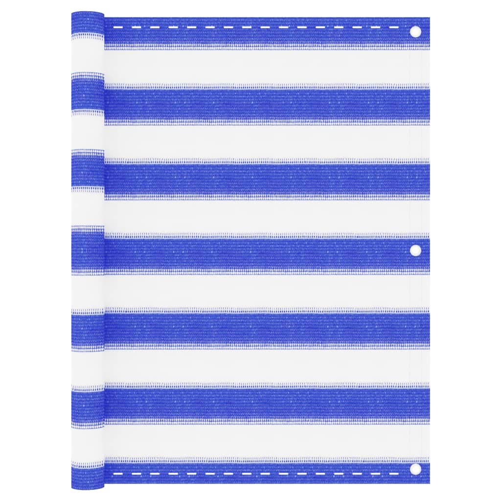 vidaXL rõdusirm, sinine ja valge, 75 x 600 cm, HDPE