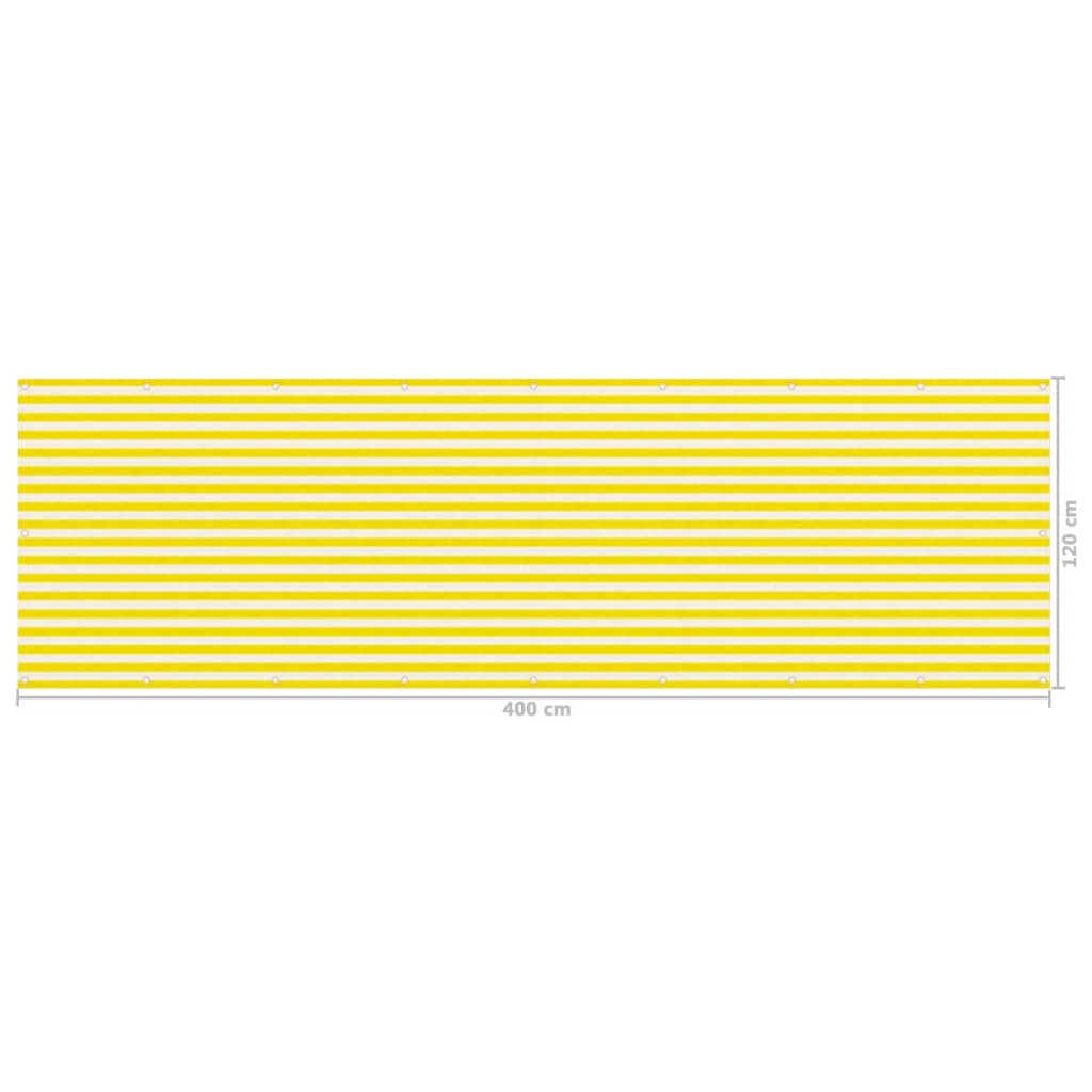vidaXL rõdusirm, kollane ja valge, 120 x 400 cm, HDPE