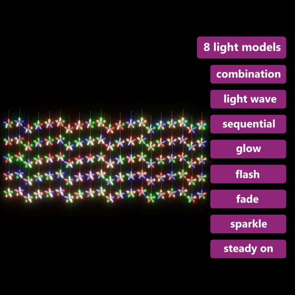 vidaXL LED-valguskardin tähtedega, 500 LEDi, värviline, 8 funktsiooni