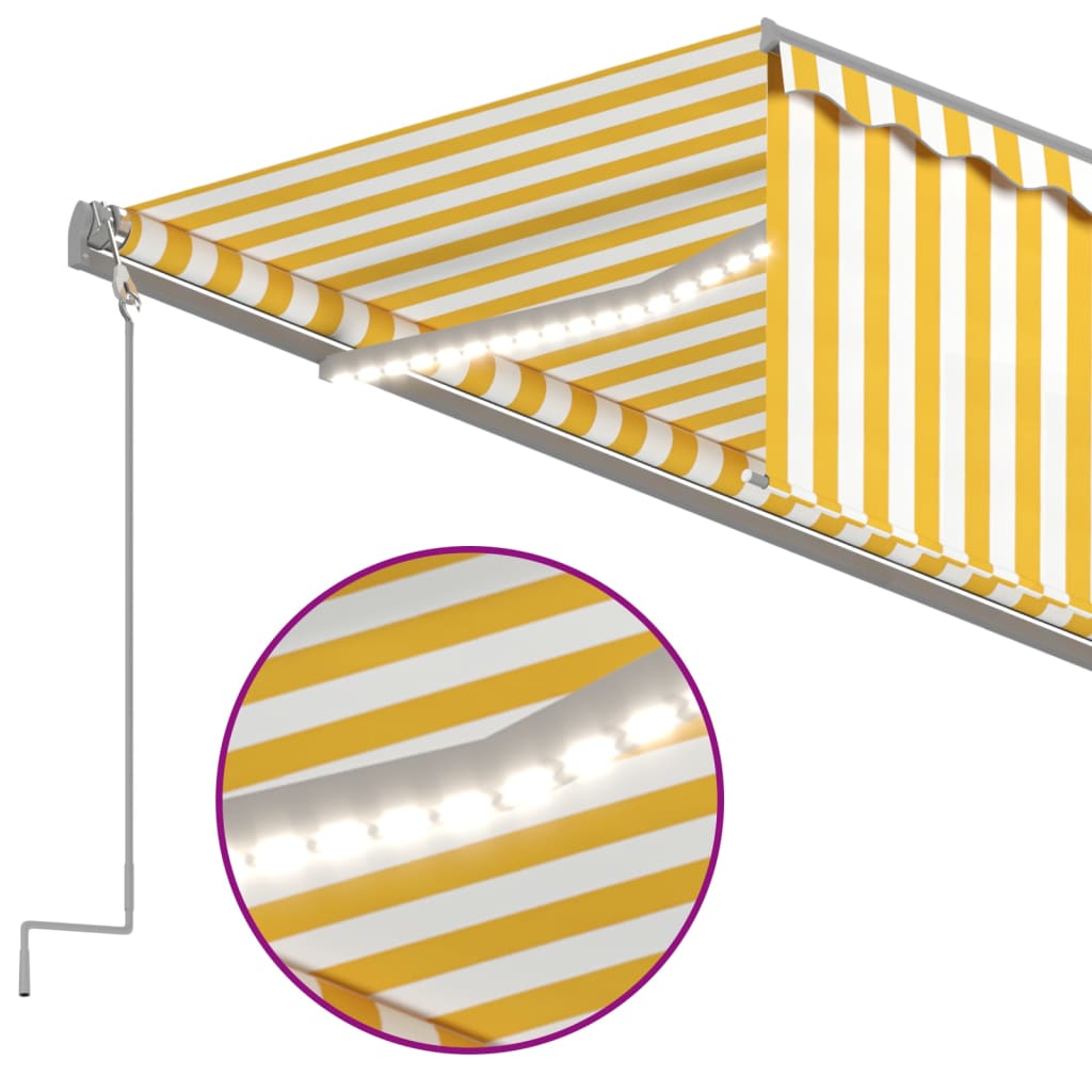 vidaXL automaatne varikatus LED, tuuleandur, 5x3 m, kollane ja valge