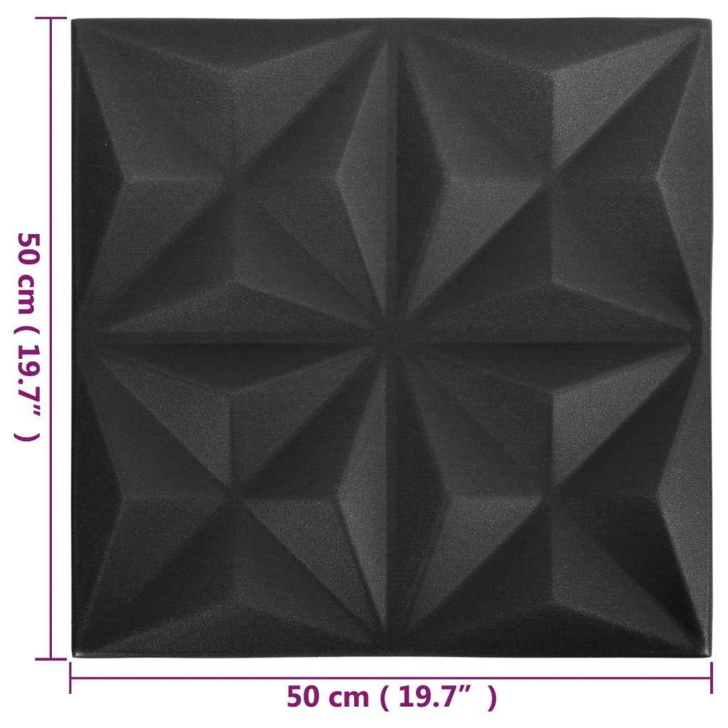 vidaXL 3D seinapaneelid, 24 tk, 50x50 cm, origamimust, 6 m²