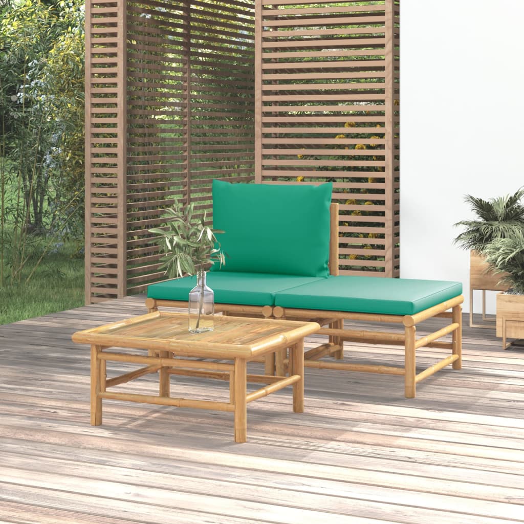 vidaXL 3-osaline aiamööbli komplekt roheliste patjadega, bambus