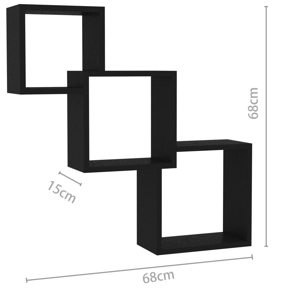 vidaXL seinariiulid, kuubik, must, 68x15x68 cm, puitlaastplaat