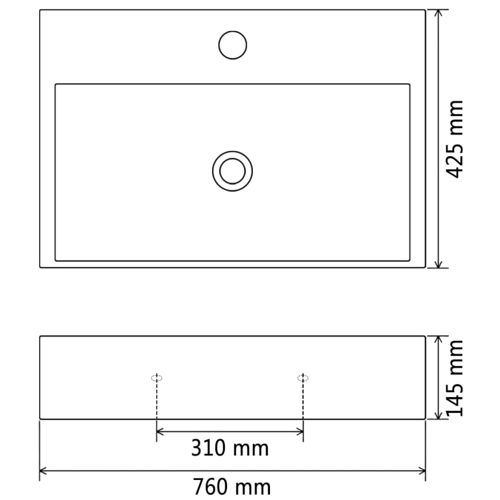 vidaXL keraamiline valamu kraaniavaga 76 x 42,5 x 14,5 cm must