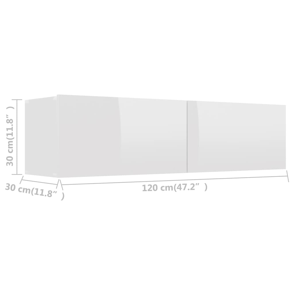 vidaXL telerikapp, kõrgläikega valge, 120x30x30 cm, tehispuit