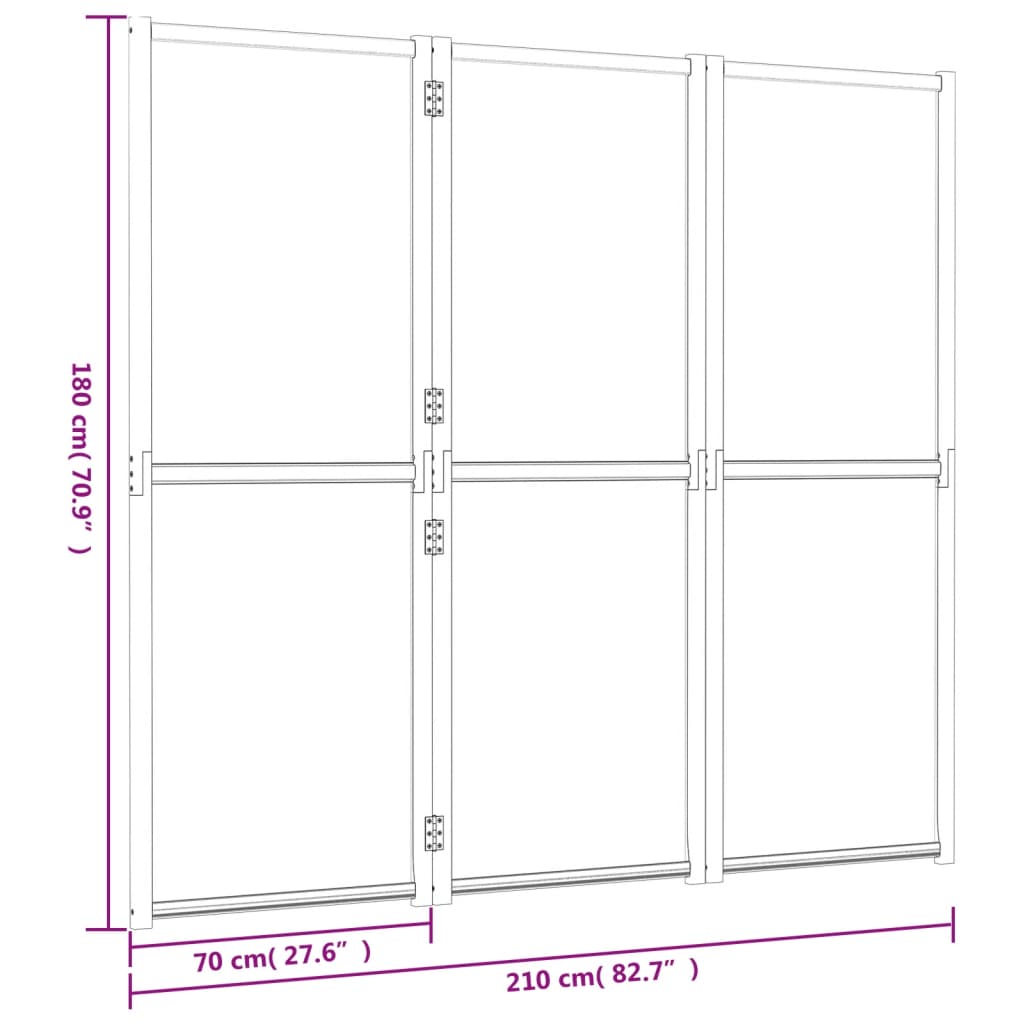 vidaXL 3 paneeliga ruumijagaja, kreemjasvalge, 210 x 180 cm
