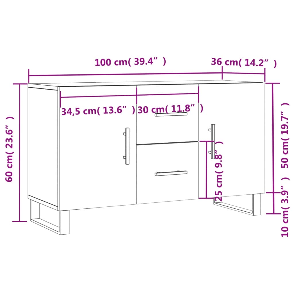 vidaXL puhvetkapp, hall Sonoma tamm, 100 x 36 x 60 cm, tehispuit