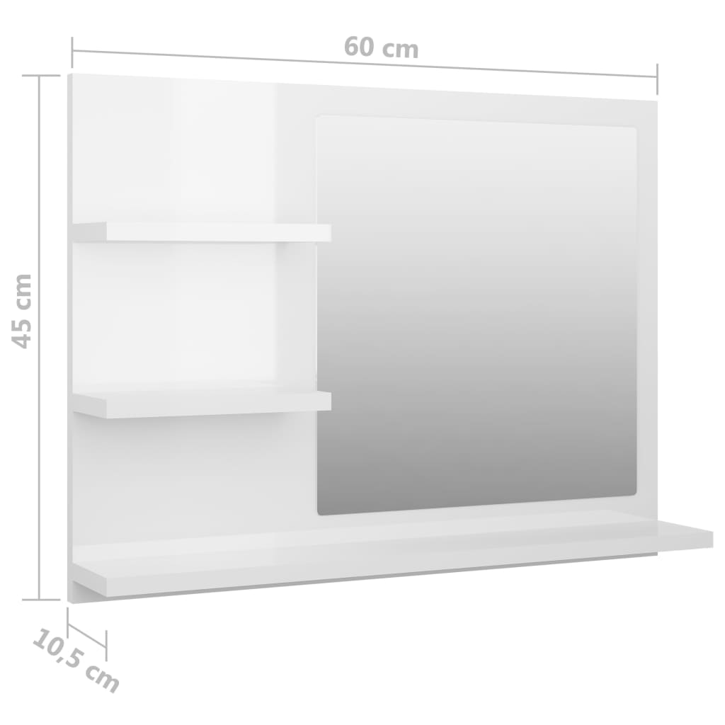 vidaXL vannitoa peeglikapp, kõrgläikega valge, 60 x 10,5 x 45 cm, puitlaastplaat