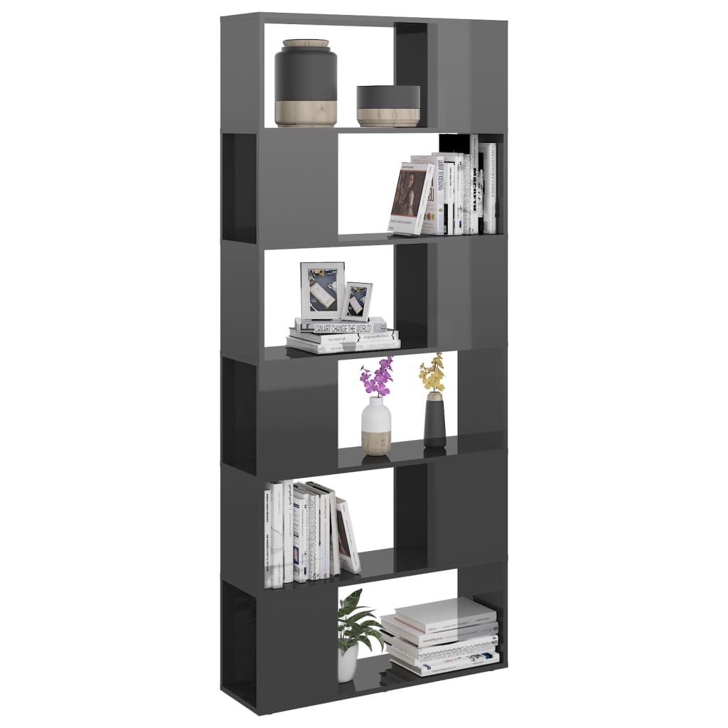 vidaXL raamaturiiul/ruumijagaja, kõrgläikega hall, 80 x 24 x 186 cm