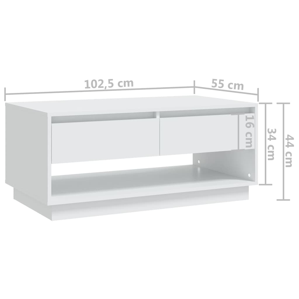 vidaXL kohvilaud, valge, 102,5 x 55 x 44 cm, puitlaastplaat