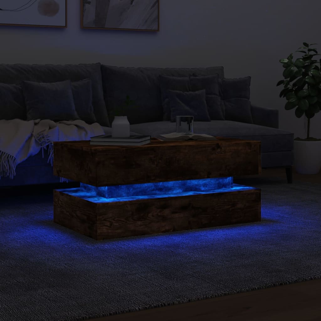 vidaXL LED-tuledega kohvilaud, suitsutatud tamm, 90x50x40 cm