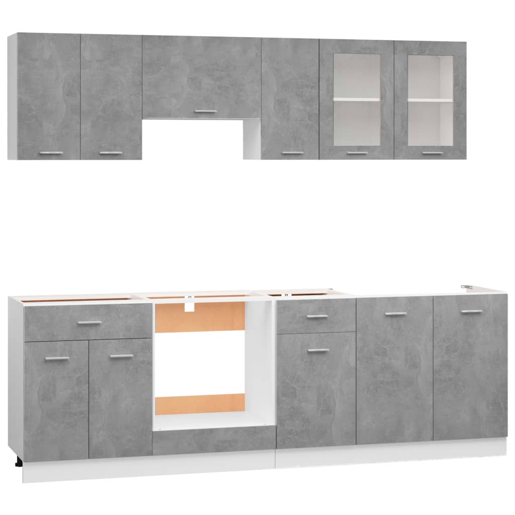 vidaXL 8-osaline köögikappide komplekt, betoonhall, puitlaastplaat