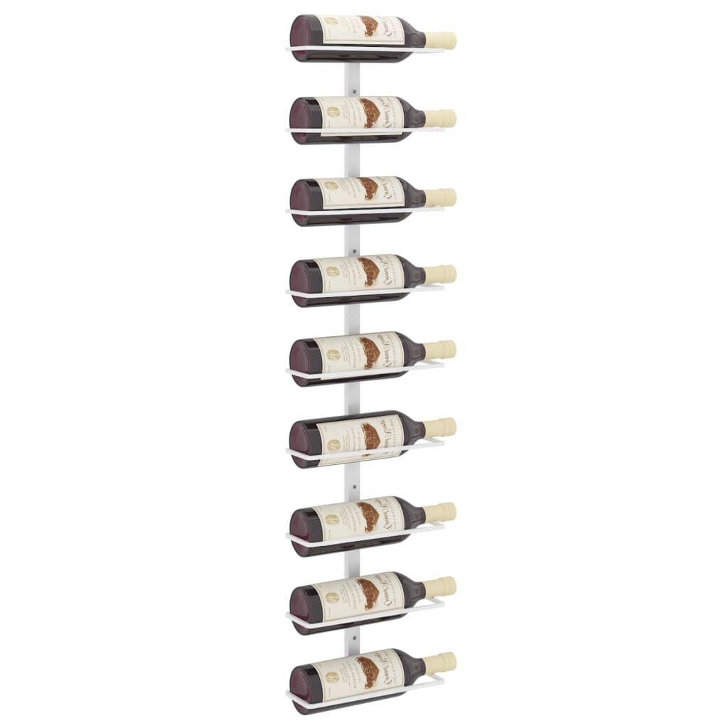 vidaXL seinale kinnitatav veiniriiul 9 pudelile, valge raud