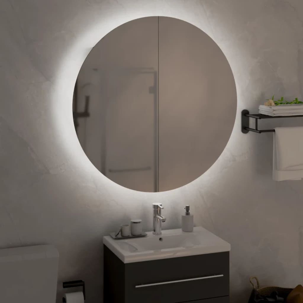 vidaXL vannitoakapp ümmarguse peegli ja LEDiga, hall, 54x54x17,5 cm