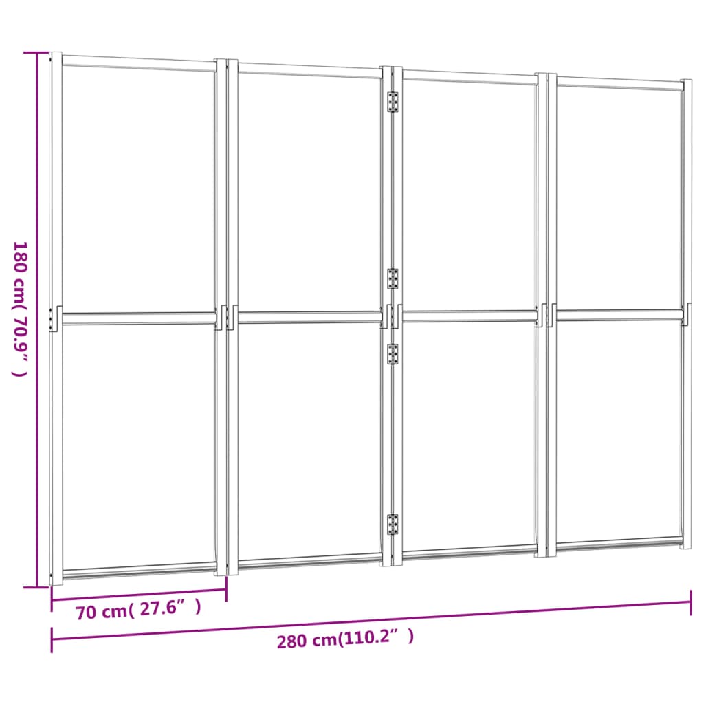 vidaXL 4 paneeliga ruumijagaja, must, 280 x 180 cm
