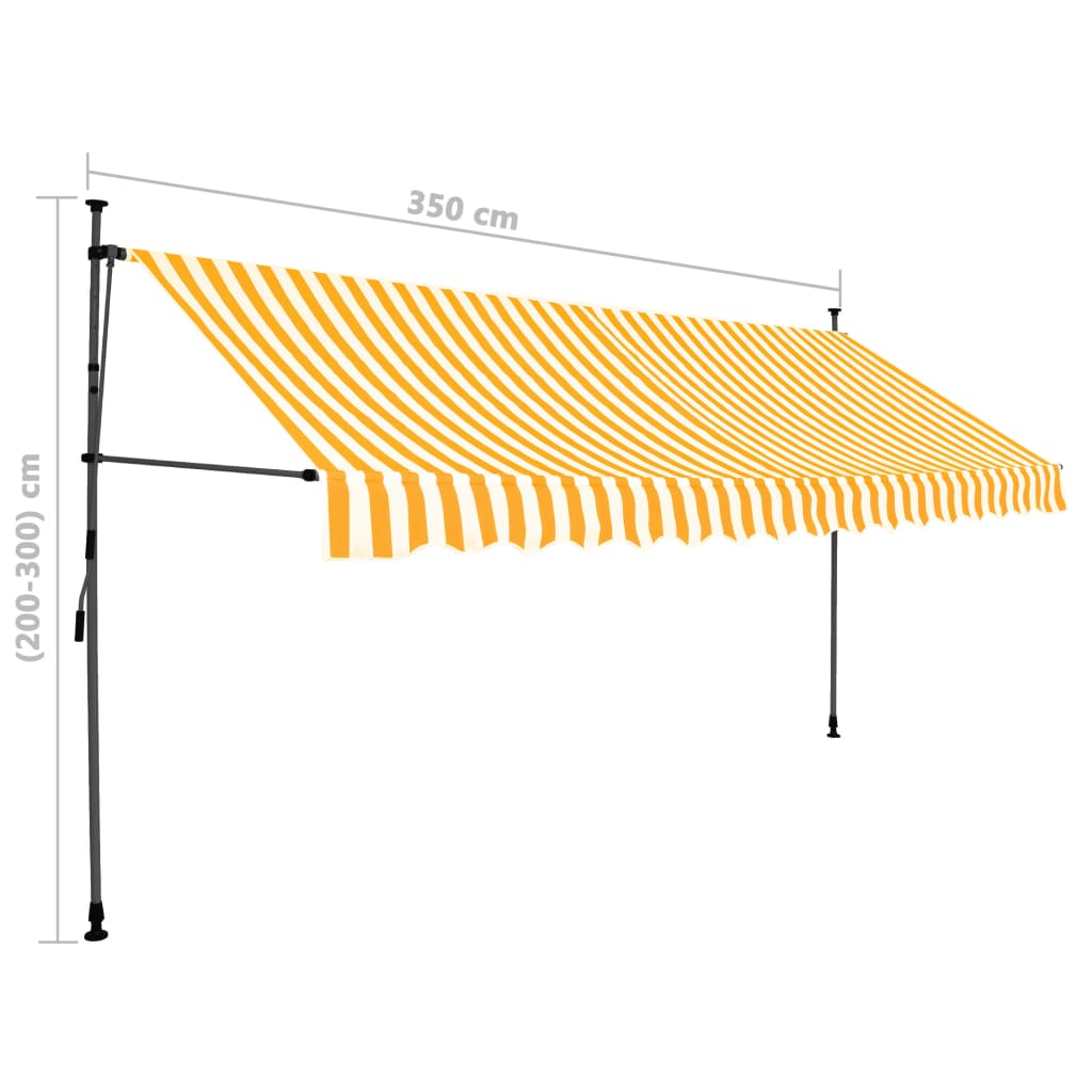 vidaXL käsitsi sissetõmmatav varikatus, LED, 350 cm, valge ja oranž