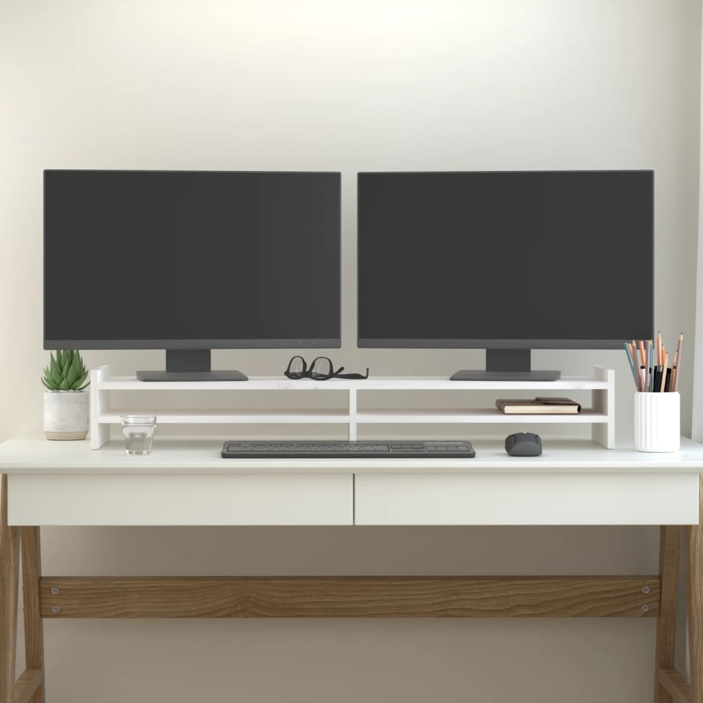 vidaXL monitorialus, valge, 100x27x15 cm, männipuit