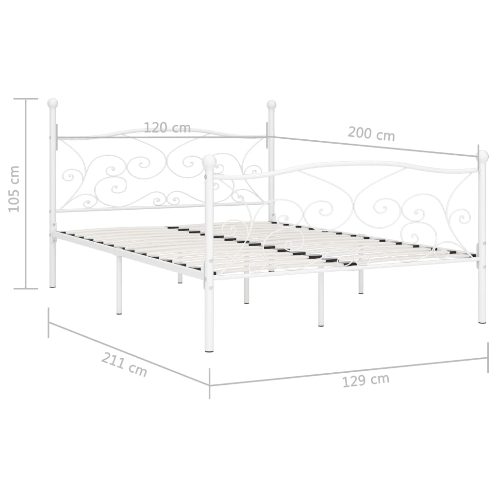 vidaXL liistudest põhjaga voodiraam, valge, metall, 120 x 200 cm