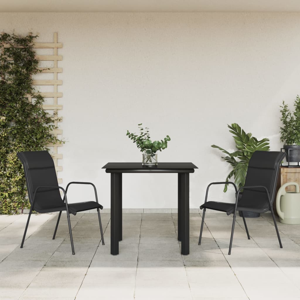 vidaXL 3-osaline aia söögimööbli komplekt, must, teras ja tekstileen