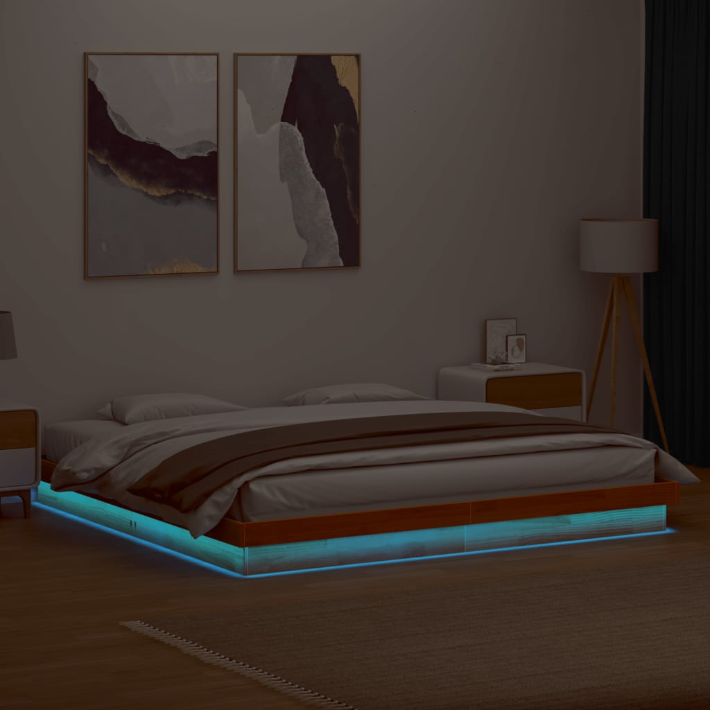 vidaXL voodiraam LEDiga, vahapruun, 180 x 200 cm, männipuit